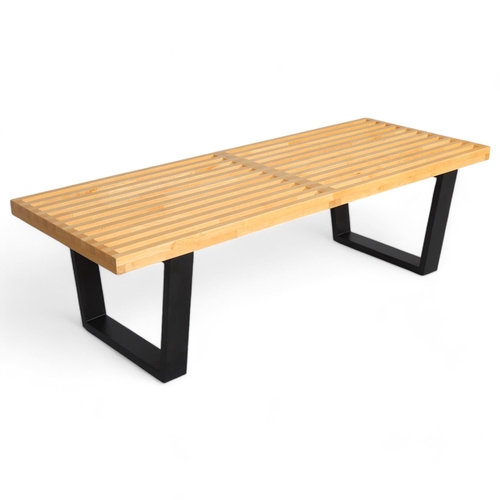 121 - A George Nelson mid-century style slatted bench in ash, height 36cm, length 121cm, depth 47cm