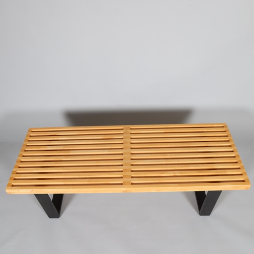 121 - A George Nelson mid-century style slatted bench in ash, height 36cm, length 121cm, depth 47cm