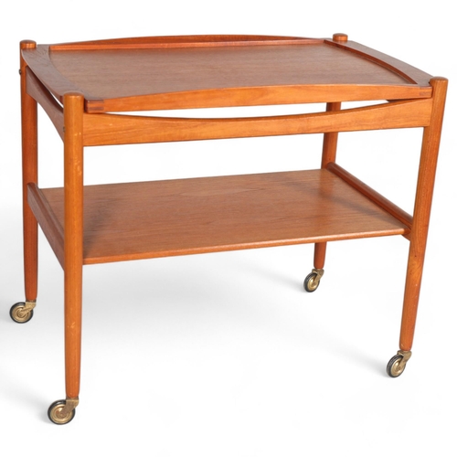 14 - POUL HUNDEVAD, a mid 20th century teak tray top two tier tea trolley, height 73cm, top 62x43cm