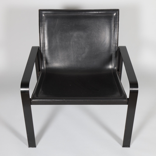 16 - JACQUES TOUSSAINT for Matteo Grassi, a 1970s post-modern Golfo Dei Poeti black leather lounge chair ... 