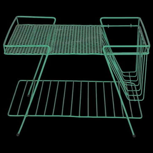 223 - A mid 20th century wire frame coffee table and magazine rack, height 48cm, top 62 x 38cm