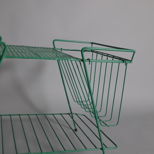 223 - A mid 20th century wire frame coffee table and magazine rack, height 48cm, top 62 x 38cm