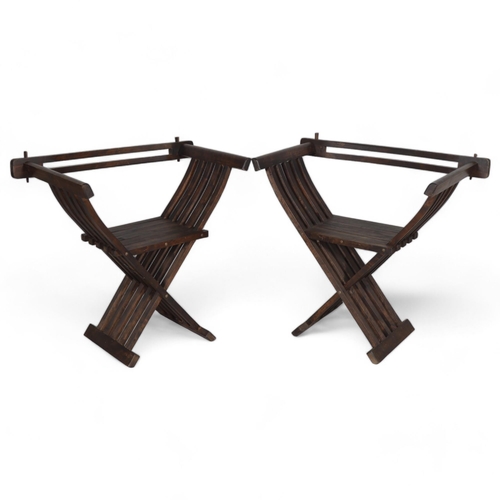 94 - A pair of MONCHIQUE ALGARVE folding Scissor or Savonarola chairs with unusual pegged backrest, heigh... 