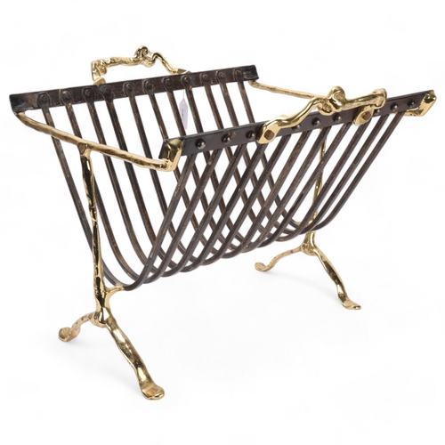 196 - DAVID MARSHALL (b.1942), Scotland, a hand wrought log basket or magazine rack, Brutalist style brass... 