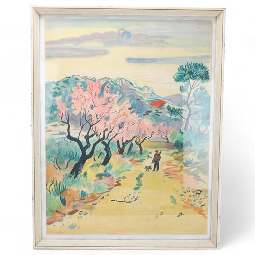 208 - YVES BRAYER, Provence Homme avec Chien, lithograph, framed and glazed, image 64 x48cm