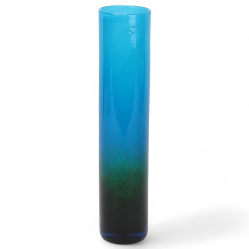 227 - JOHN-OWAR LAKE for Ekenas, Sweden, a 1970s' mottled blue/green glass cylinder vase, etched to base 