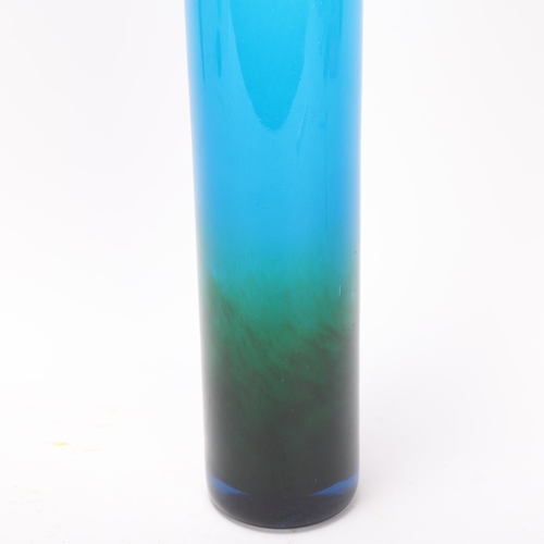 227 - JOHN-OWAR LAKE for Ekenas, Sweden, a 1970s' mottled blue/green glass cylinder vase, etched to base 