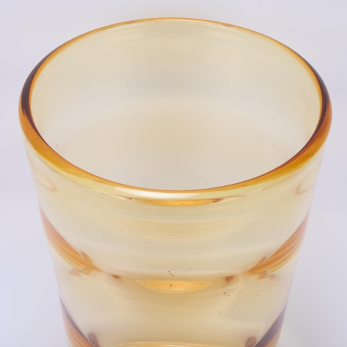 229 - WILLIAM WILSON for Whitefriars, an amber ripple vase, circa 1930s', height 26cm