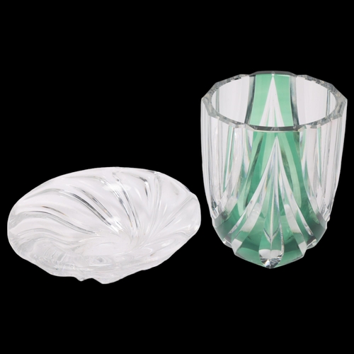 240 - 2 pieces of mid 20th century Val St Lambert glassware, a clear glass vase with green overlay and a c... 