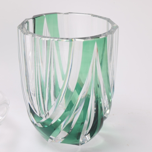 240 - 2 pieces of mid 20th century Val St Lambert glassware, a clear glass vase with green overlay and a c... 