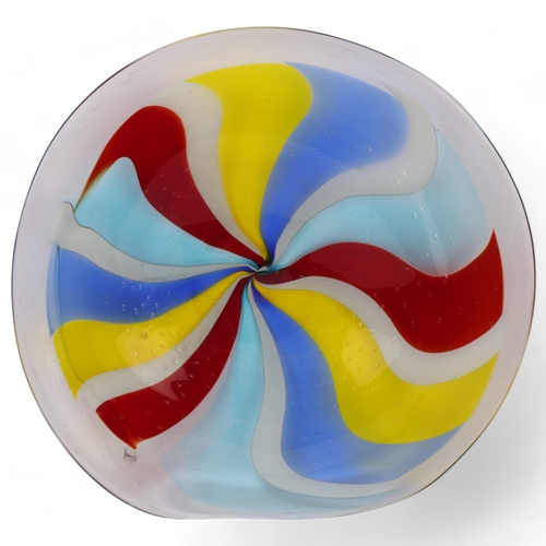 246 - A large Mdina multi-colour glass charger, with captured bubble detail, makers mark to base, diameter... 