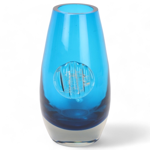 248 - MILAN METALAK, Czech, a 1960s'/70s' blue glass vase with applied shell, no makers mark, height 21cm