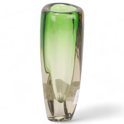 249 - Attributed ARMANDO JACOBINO for Kumela, a 1960's green glass three sided Sommerso vase, marked Kumel... 