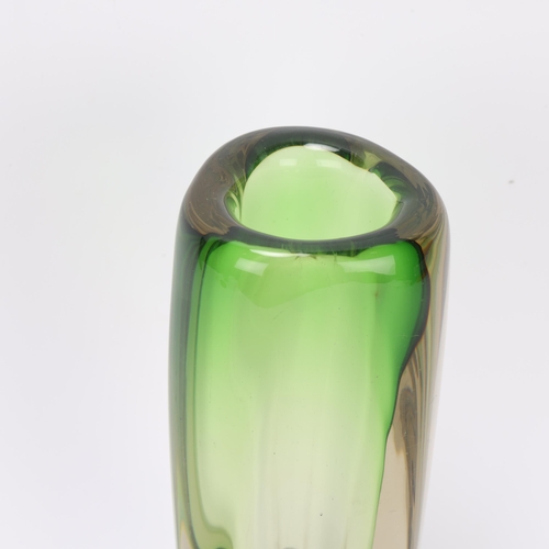 249 - Attributed ARMANDO JACOBINO for Kumela, a 1960's green glass three sided Sommerso vase, marked Kumel... 