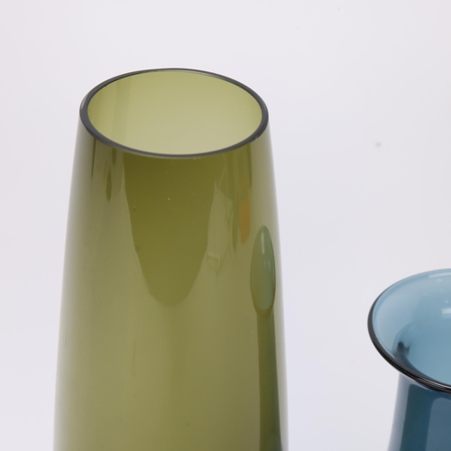 254 - 2 Scandinavian mid 20th century glass vases, Swedish blue probably Alsterfors circa 1960s' and a gre... 