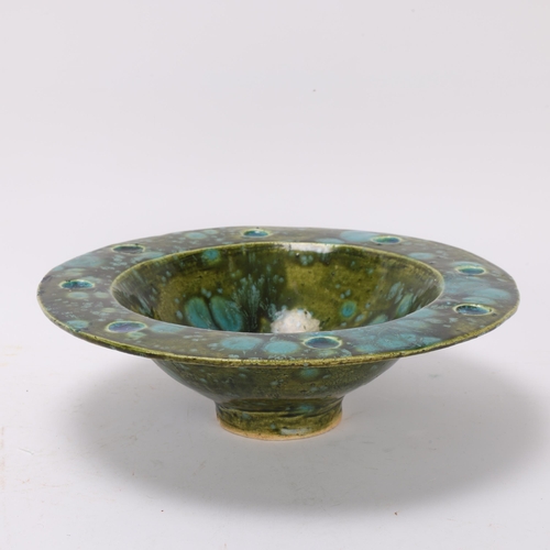 261 - ANDRA PETERS, a studio pottery flowerhead bowl with pooled crackle glass centre, signed and dated '7... 