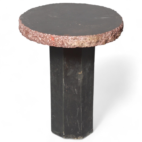 262 - An Italian mid 20th century composite stone garden side table/stand, with black painted top and base... 