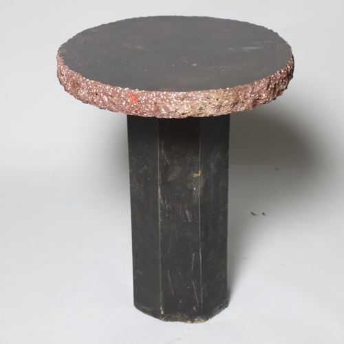 262 - An Italian mid 20th century composite stone garden side table/stand, with black painted top and base... 