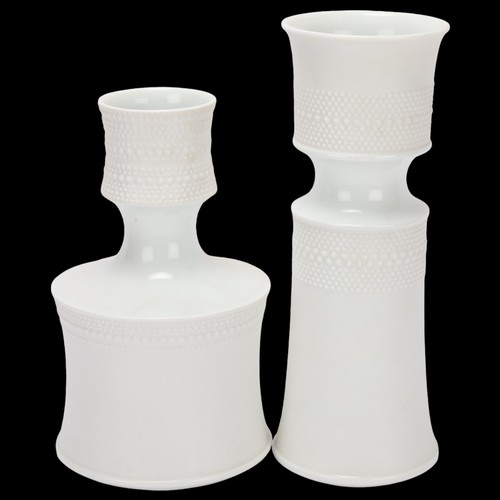 265 - TAPIO WIRKKALA for Rosenthal, 2 Studio-line white glaze porcelain vases, makers marks to base, talle... 