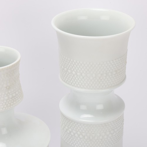 265 - TAPIO WIRKKALA for Rosenthal, 2 Studio-line white glaze porcelain vases, makers marks to base, talle... 