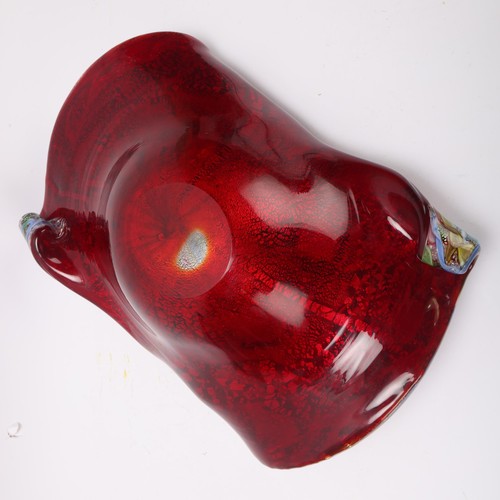 266 - A large Murano Bizantino / Tutti Frutti glass centre bowl, with red folded glass base, attributed AV... 