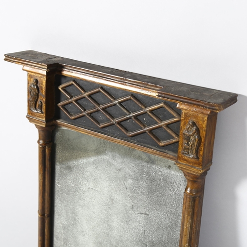 486 - A Regency style giltwood pier mirror, inverted break-front cornice, lattice moulded decoration and t... 