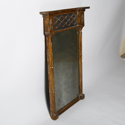 486 - A Regency style giltwood pier mirror, inverted break-front cornice, lattice moulded decoration and t... 