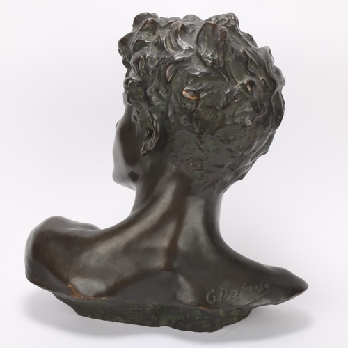 301 - Godefroid Devreese (1861 - 1941), bust of David, life-size patinated bronze sculpture, signed on rev... 