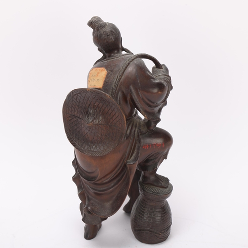 338 - A Chinese hardwood carving of a fisherman, height 26cm