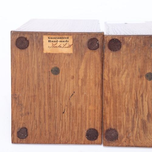 381 - CRICKET INTEREST - pair of handmade oak bookends, early 20th century with maker's labels under 