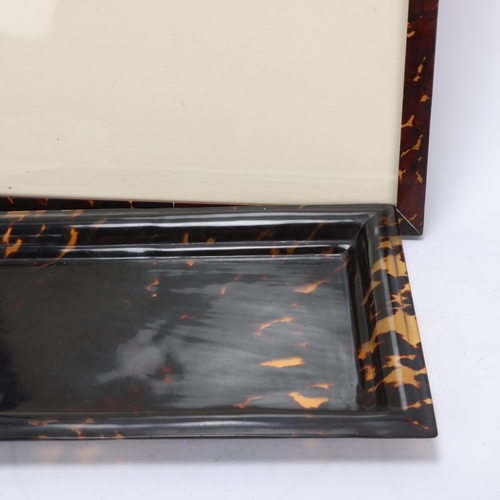 391 - A large early 20th century tortoiseshell photo frame and tray, frame 41.5 x 31.5cm