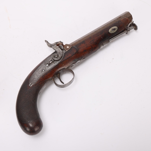 393 - An Antique percussion pistol, late 18th/early 19th century, by Stanton & Son of Chester, with carved... 