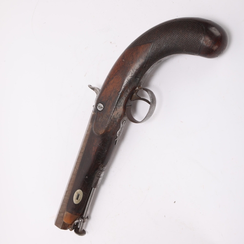 393 - An Antique percussion pistol, late 18th/early 19th century, by Stanton & Son of Chester, with carved... 