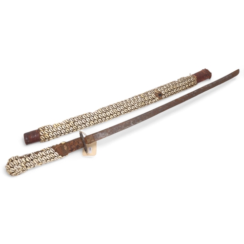 394 - Antique Japanese sword, decorated with seashells, overall length 101cm