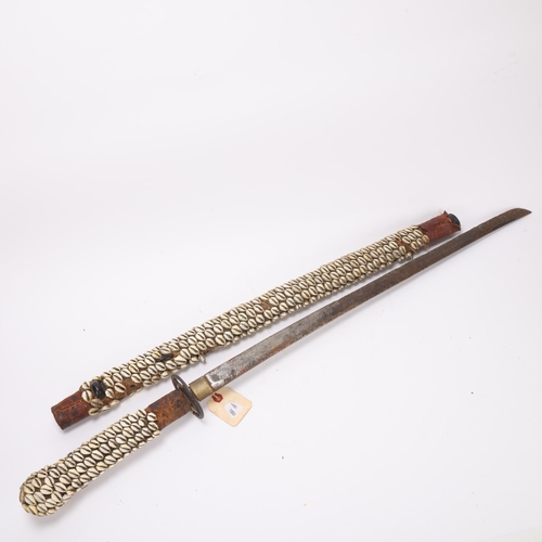 394 - Antique Japanese sword, decorated with seashells, overall length 101cm