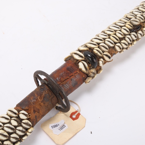 394 - Antique Japanese sword, decorated with seashells, overall length 101cm