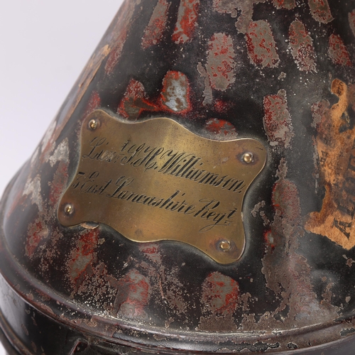 400 - A Victorian Royal York Lancaster blue cloth helmet, in original tin with brass label 