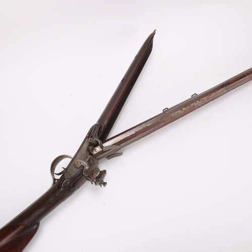 403 - ** Withdrawn** Early 19th century double-barrel flint lock rifle, by B Harris of London, barrel leng... 