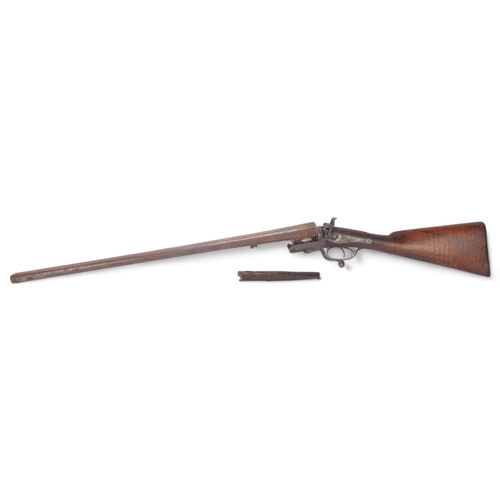 405 - **WITHDRAWN** 19th century double-barrel percussion rifle, by Thomas Turner, barrel length 74cm (A/F... 