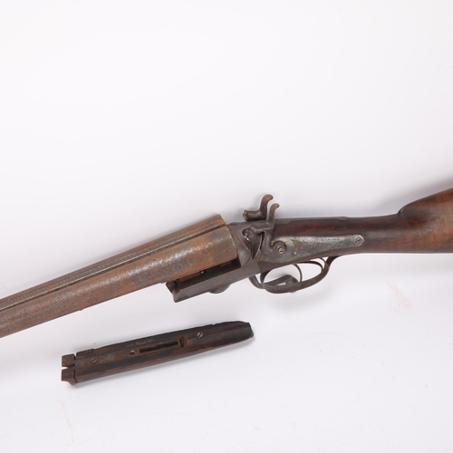 405 - **WITHDRAWN** 19th century double-barrel percussion rifle, by Thomas Turner, barrel length 74cm (A/F... 