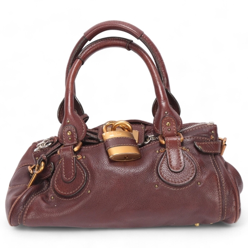 423 - A Chloe Paddington handbag in dark brown leather with cotton lining and dust bag, length approx 40cm