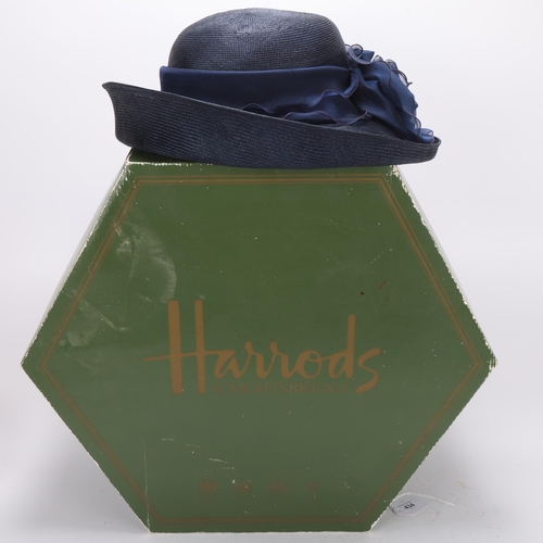 434 - A Herald and Heart, London ladies navy blue wide brim hat, 100% straw & silk, retailed by Harrods, L... 