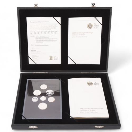 439 - A Royal Mint 2008 UK Coinage Emblems of Britain, Silver Proof collection, in capsule and presentatio... 