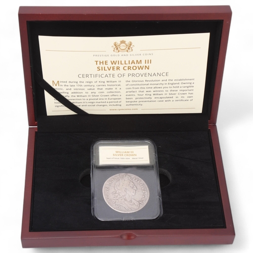 440 - A William III 1696 silver crown, in sealed capsule, CPM Coins presentation box and certificate