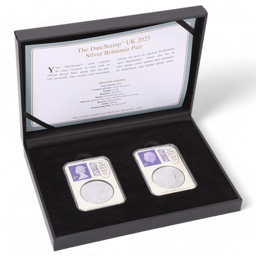 441 - A 2023 Silver Britannia pair of .999 silver coins, in sealed capsule and DateStamp presentation box ... 