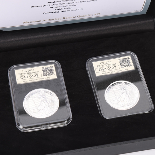 441 - A 2023 Silver Britannia pair of .999 silver coins, in sealed capsule and DateStamp presentation box ... 