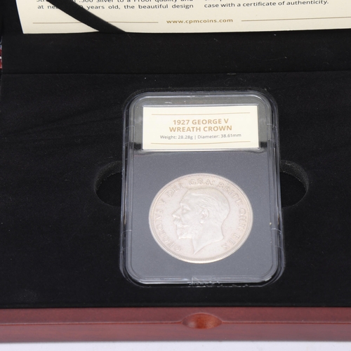 442 - A 1927 George V Wreath proof crown, in sealed capsule, CPM Coins presentation box and certificate