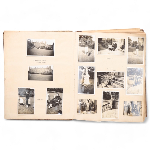 472 - A 1930s' leather bound photograph album relating to Herstmonceux Place, including family photos Mr &... 