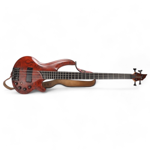 482 - Cort Curbow 4 string bass guitar, made in Korea, ser. no. 9101996, Luthite body with burr wood paint... 