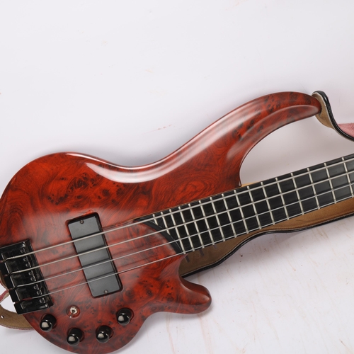 482 - Cort Curbow 4 string bass guitar, made in Korea, ser. no. 9101996, Luthite body with burr wood paint... 